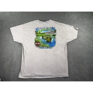 Vtg Harley Davidson T Shirt Men 2XL Graphic Short Sleeve Fish Motorcycle Stained